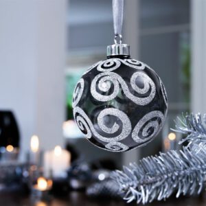 Herstal Indus Basic Glaskugel 10cm unbeleuchtet schwarz / silber