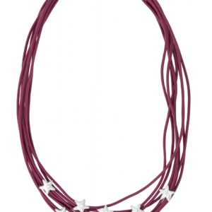 kurze Halskette 9C284 Leder pink, matt Silber mit Kristallen