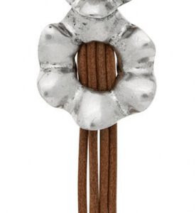 Armband 7C102 Antiksilber mit 4-fach Lederband braun, Rhodinierte Blüten mit Perle