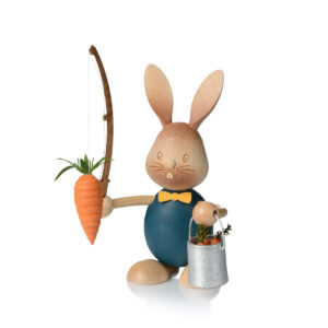 Erzgebirge Osterhase Stupsi "Möhrenangler" 12cm, Holz farbig