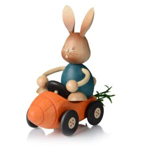 Erzgebirge Osterhase Stupsi "mit Möhrenflitzer" 10cm, Holz farbig - NEU 2021